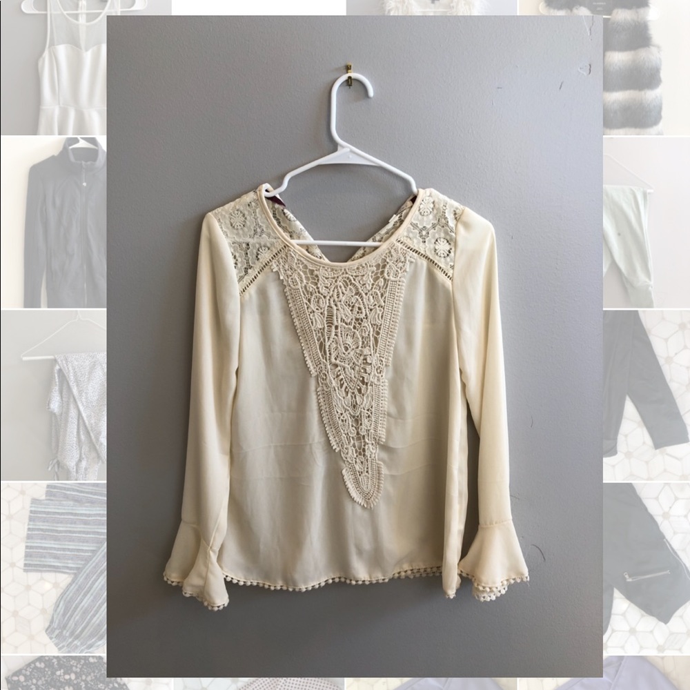 Hint of mint cream colored lace accent top